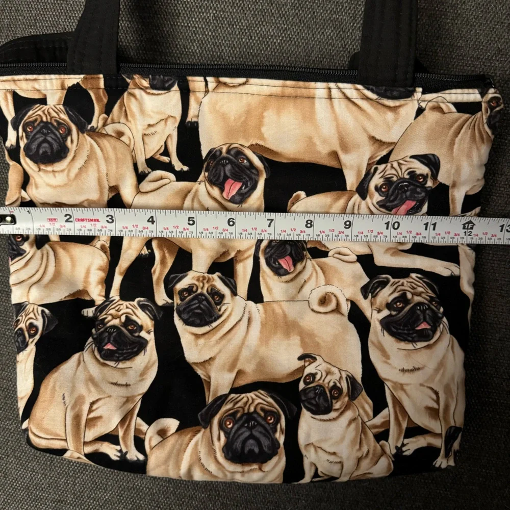 Pugs Tote Bag 12x10 Black Handles and Lining